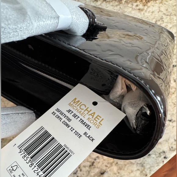 Michael Kors Jet Set XS Black Patent Logo Debossed Convertible Tote BEAUTIFUL - Picture 7 of 10